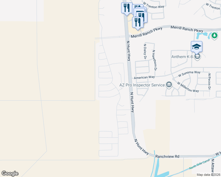 map of restaurants, bars, coffee shops, grocery stores, and more near 8391 West Millerton Way in Florence