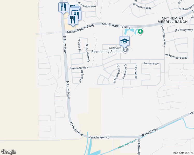 map of restaurants, bars, coffee shops, grocery stores, and more near 2271 North Brigadier Drive in Florence
