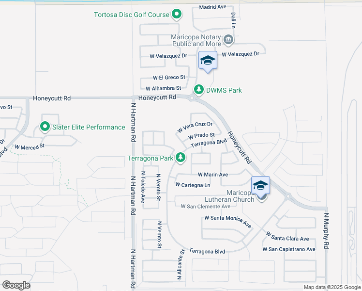 map of restaurants, bars, coffee shops, grocery stores, and more near 19166 North Del Mar Avenue in Maricopa