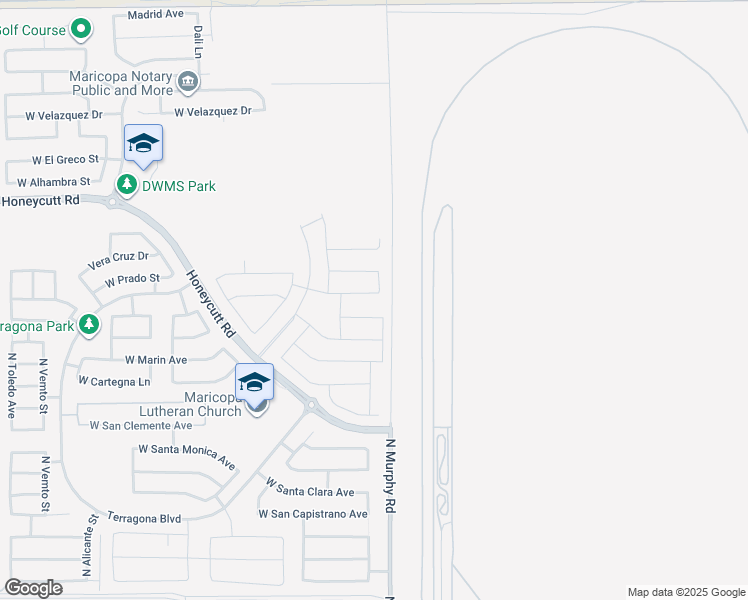 map of restaurants, bars, coffee shops, grocery stores, and more near 17346-17386 North Murphy Road in Maricopa