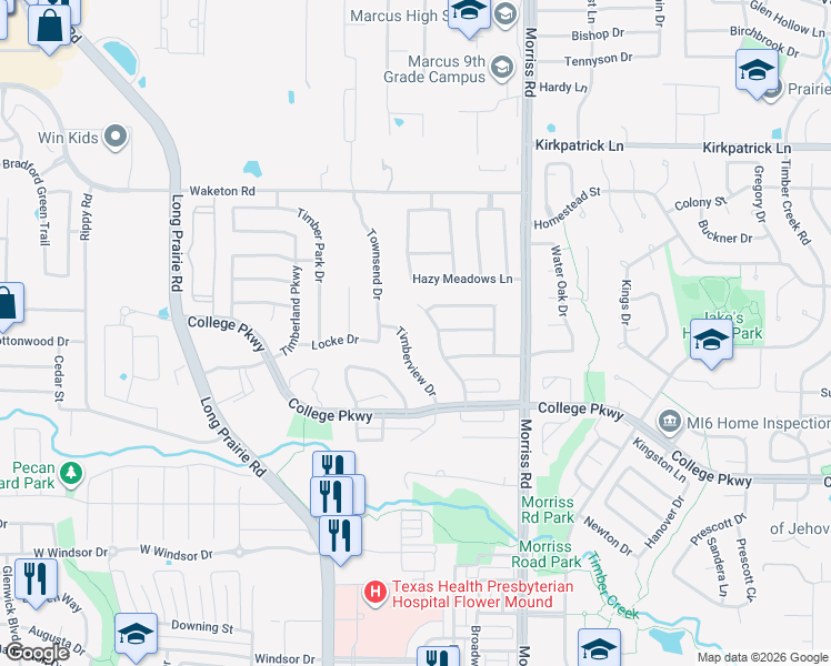map of restaurants, bars, coffee shops, grocery stores, and more near 5015 Timberview Drive in Flower Mound