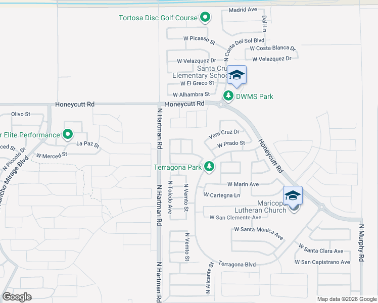map of restaurants, bars, coffee shops, grocery stores, and more near 36534 West Montserrat Street in Maricopa
