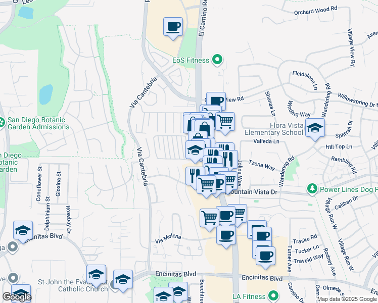 map of restaurants, bars, coffee shops, grocery stores, and more near 350 North El Camino Real in Encinitas
