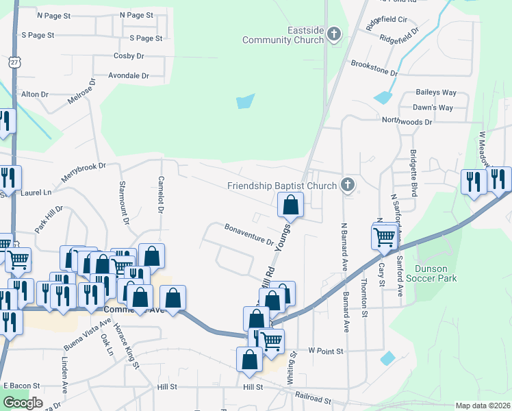 map of restaurants, bars, coffee shops, grocery stores, and more near 205 Hearthstone Drive in LaGrange