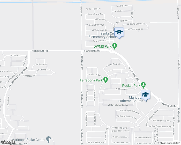 map of restaurants, bars, coffee shops, grocery stores, and more near 19284 North Ibiza Lane in Maricopa