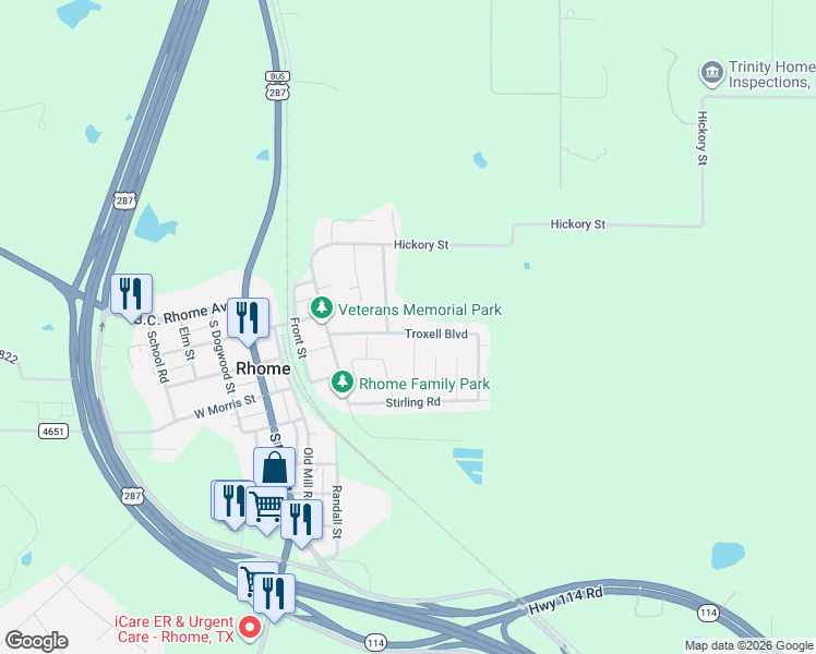 map of restaurants, bars, coffee shops, grocery stores, and more near 126 North Redbud Court in Rhome