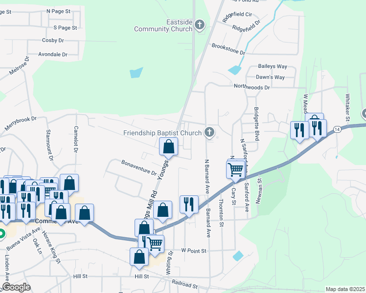 map of restaurants, bars, coffee shops, grocery stores, and more near 300 Lenox Circle in LaGrange