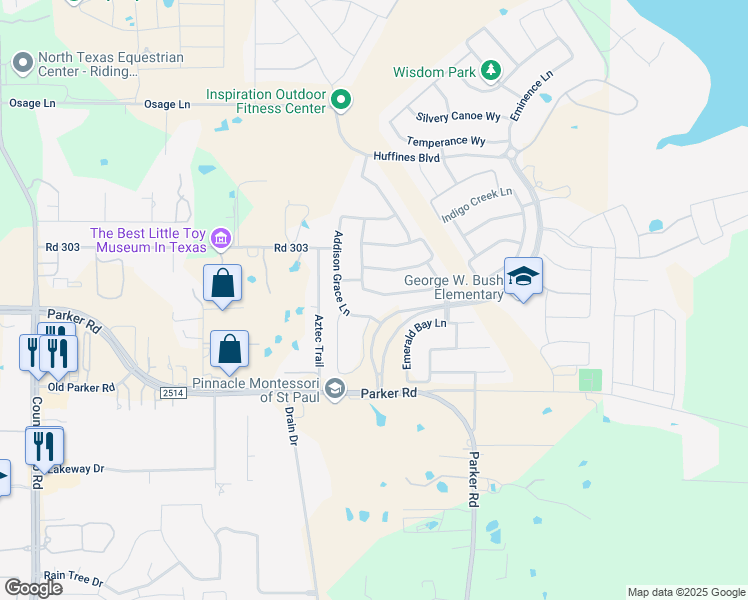 map of restaurants, bars, coffee shops, grocery stores, and more near 1512 Liberty Way Trail in Wylie