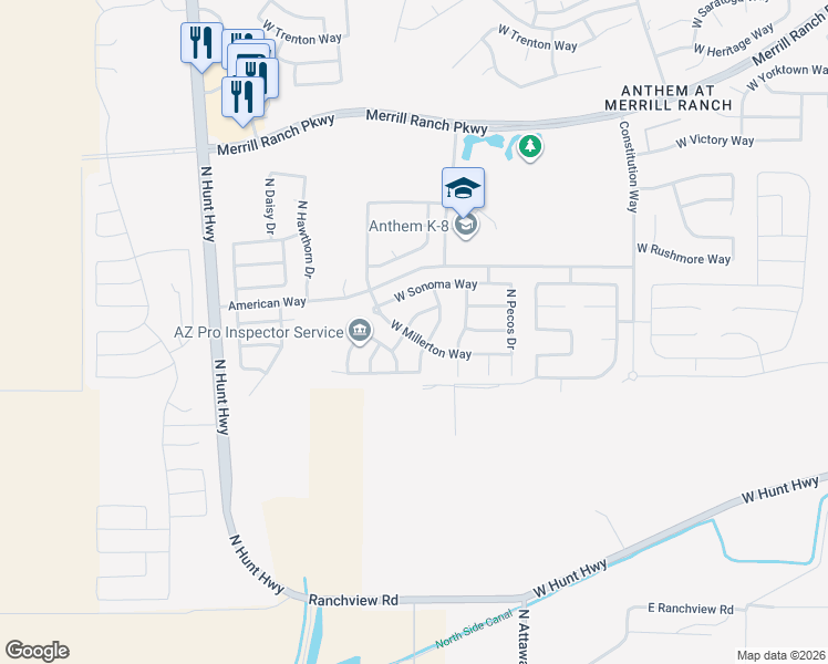 map of restaurants, bars, coffee shops, grocery stores, and more near 7529 West Pleasant Oak Way in Florence
