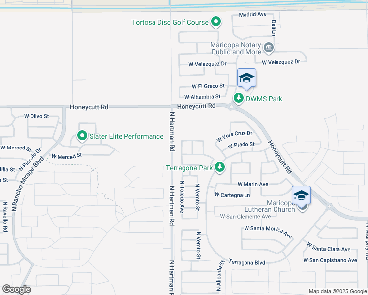 map of restaurants, bars, coffee shops, grocery stores, and more near 19311 North Toledo Avenue in Maricopa
