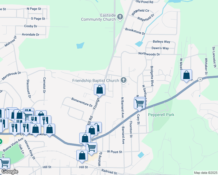 map of restaurants, bars, coffee shops, grocery stores, and more near 300 Lenox Circle in LaGrange