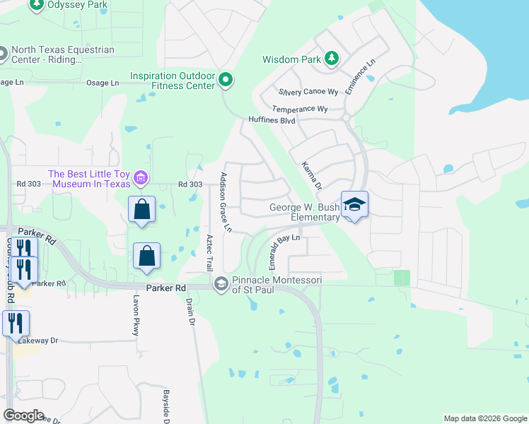 map of restaurants, bars, coffee shops, grocery stores, and more near 1512 Liberty Way Trail in Wylie