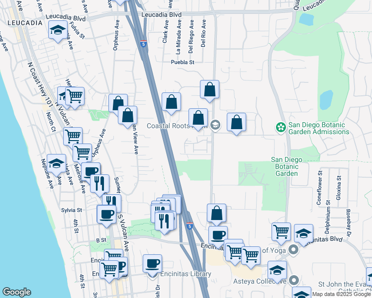 map of restaurants, bars, coffee shops, grocery stores, and more near 341 Carmel Creeper Place in Encinitas