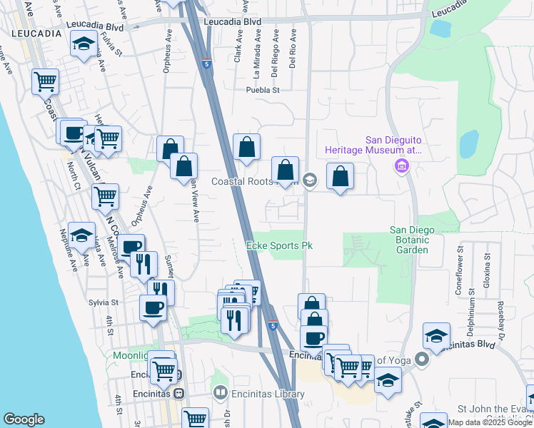 map of restaurants, bars, coffee shops, grocery stores, and more near 394 Carmel Creeper Place in Encinitas