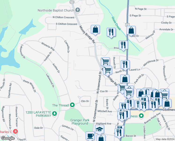 map of restaurants, bars, coffee shops, grocery stores, and more near 123 Turner Street in LaGrange