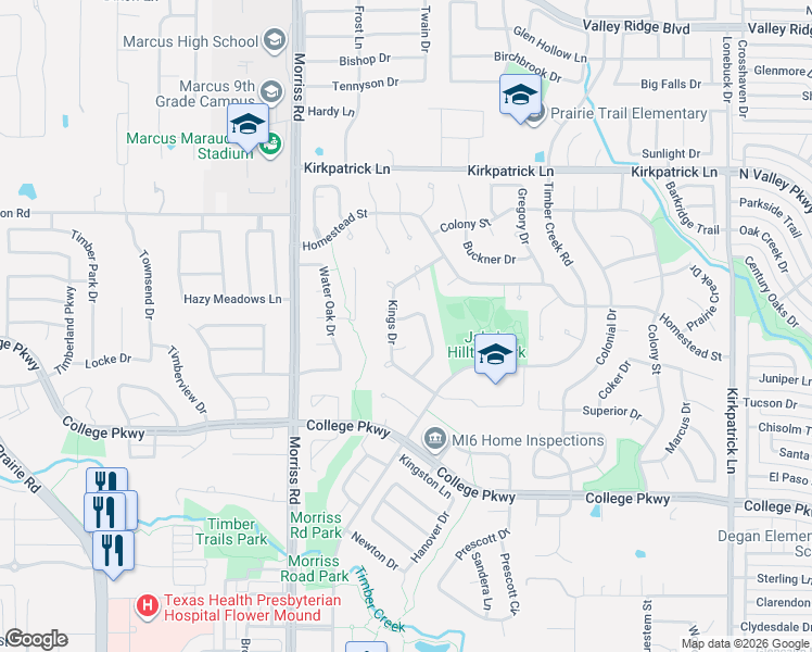 map of restaurants, bars, coffee shops, grocery stores, and more near 5213 Alexander Drive in Flower Mound
