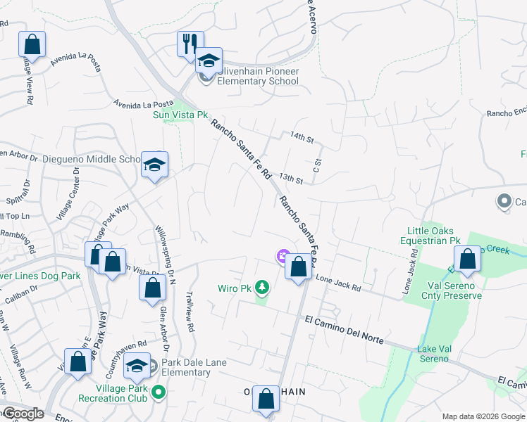 map of restaurants, bars, coffee shops, grocery stores, and more near 960 Rancho Santa Fe Road in Encinitas