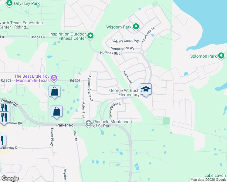 map of restaurants, bars, coffee shops, grocery stores, and more near 1915 Legendary Reef Way in Wylie