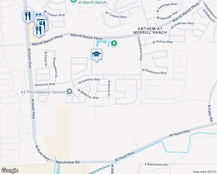 map of restaurants, bars, coffee shops, grocery stores, and more near 7203 West Pleasant Oak Way in Florence