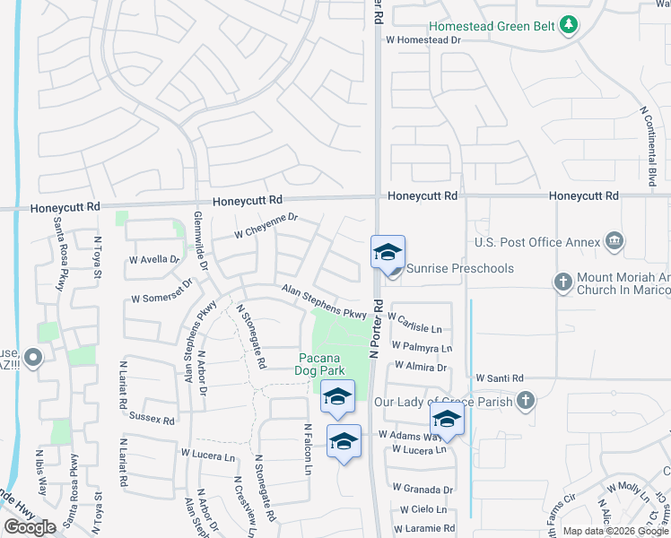 map of restaurants, bars, coffee shops, grocery stores, and more near 41702 West Corvalis Lane in Maricopa