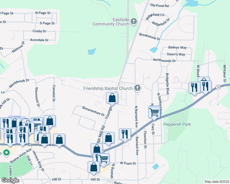 map of restaurants, bars, coffee shops, grocery stores, and more near 275 Youngs Mill Road in LaGrange