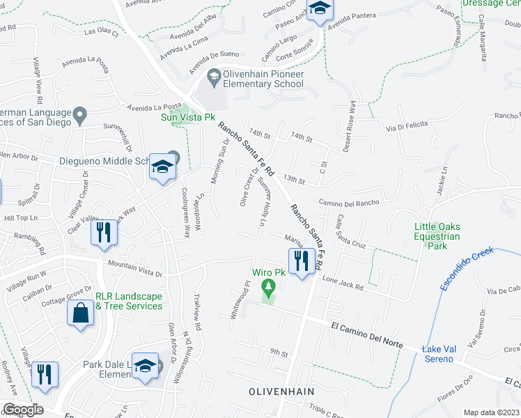 map of restaurants, bars, coffee shops, grocery stores, and more near 960 Rancho Santa Fe Road in Encinitas