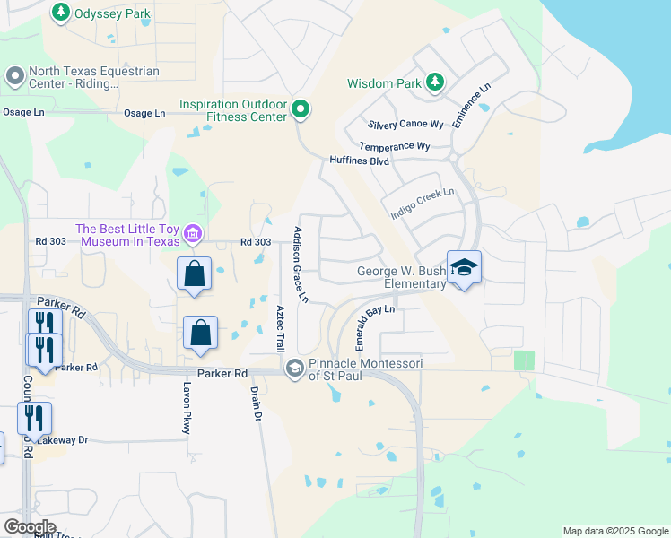 map of restaurants, bars, coffee shops, grocery stores, and more near 1512 Liberty Way Trail in Wylie