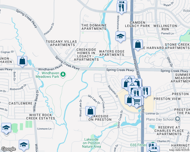 map of restaurants, bars, coffee shops, grocery stores, and more near 5128 Meadowlark Drive in Plano