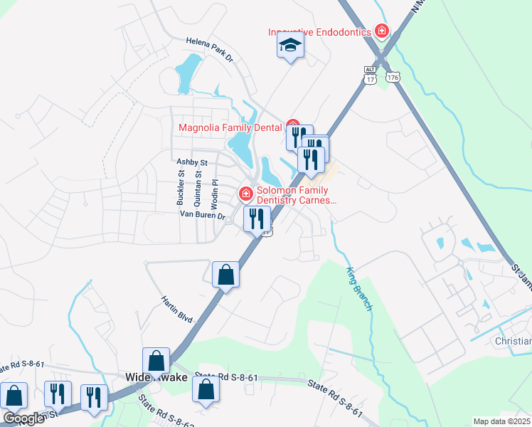 map of restaurants, bars, coffee shops, grocery stores, and more near 2464 North Main Street in Summerville
