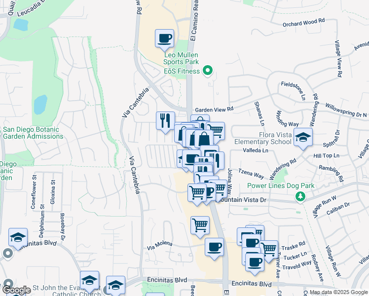 map of restaurants, bars, coffee shops, grocery stores, and more near 372 North El Camino Real in Encinitas