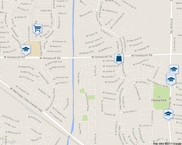 map of restaurants, bars, coffee shops, grocery stores, and more near 42812 W Wild Horse Trail in Maricopa