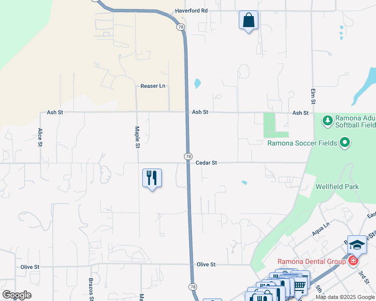 map of restaurants, bars, coffee shops, grocery stores, and more near 1048 California 78 in Ramona