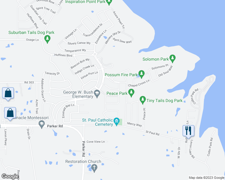 map of restaurants, bars, coffee shops, grocery stores, and more near 2008 Prestige Cove Court in Wylie