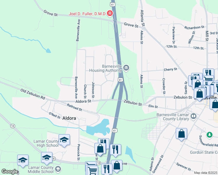 map of restaurants, bars, coffee shops, grocery stores, and more near 407 Westchester Drive in Barnesville