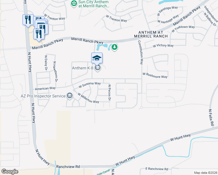 map of restaurants, bars, coffee shops, grocery stores, and more near 7202 West Pleasant Oak Way in Florence