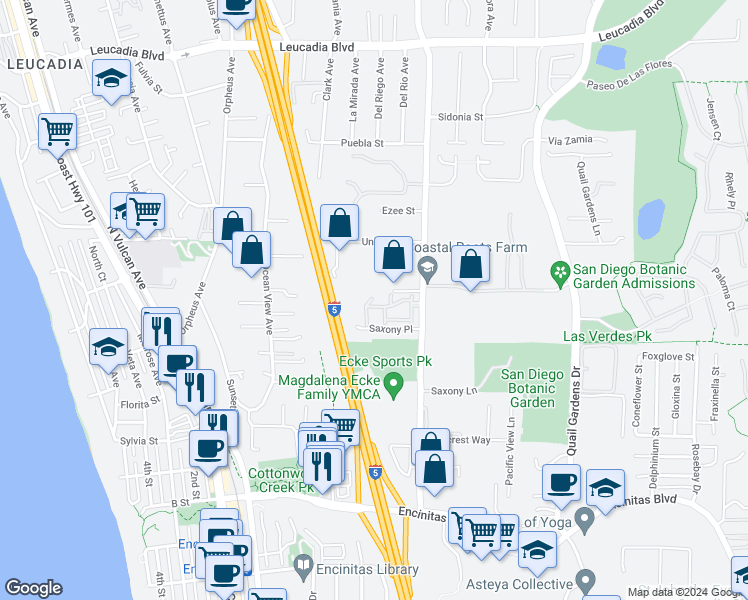 map of restaurants, bars, coffee shops, grocery stores, and more near 406 Carmel Creeper Place in Encinitas