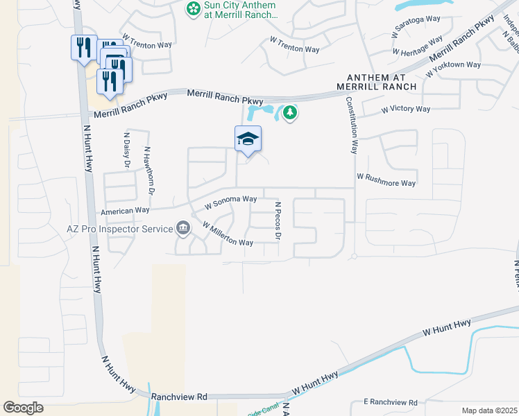 map of restaurants, bars, coffee shops, grocery stores, and more near 7292 West Pleasant Oak Way in Florence