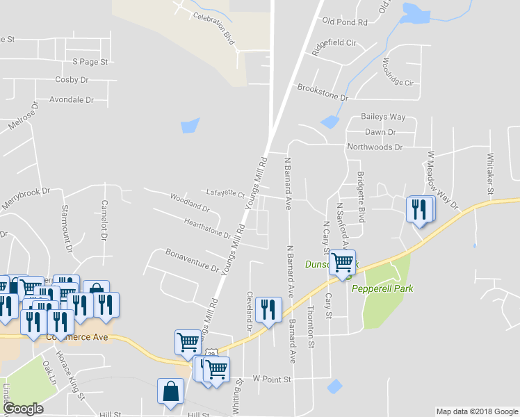 map of restaurants, bars, coffee shops, grocery stores, and more near 300 Lenox Circle in LaGrange