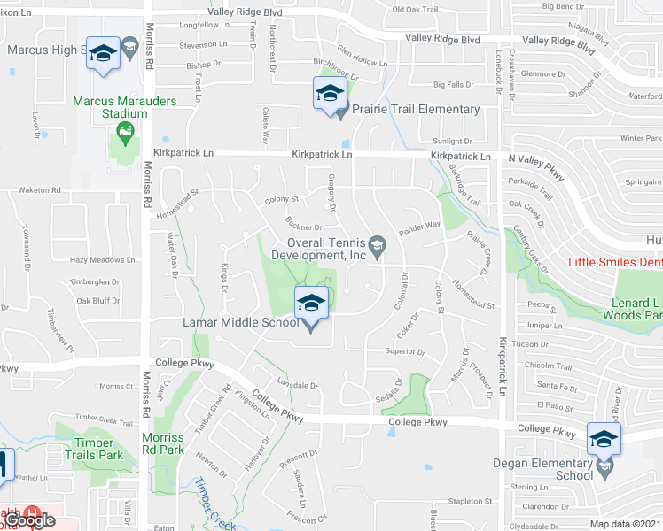 map of restaurants, bars, coffee shops, grocery stores, and more near 5100 Hilltop Court in Flower Mound