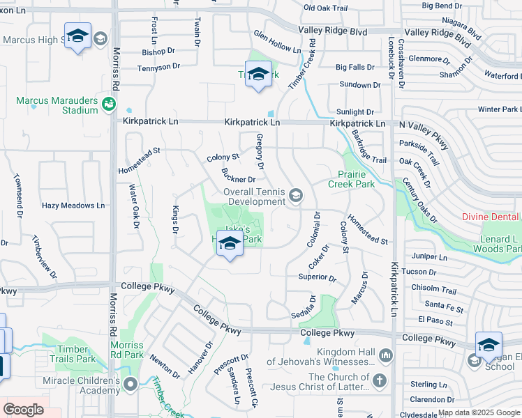 map of restaurants, bars, coffee shops, grocery stores, and more near 5100 Hilltop Court in Flower Mound