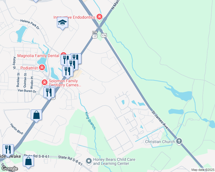 map of restaurants, bars, coffee shops, grocery stores, and more near 100 Underwood Lane in Summerville