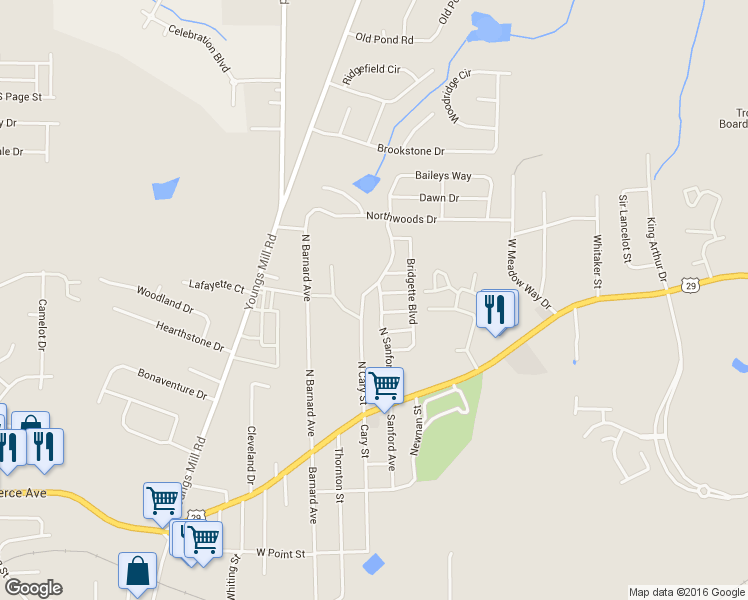 map of restaurants, bars, coffee shops, grocery stores, and more near 405 Sanford Avenue in LaGrange