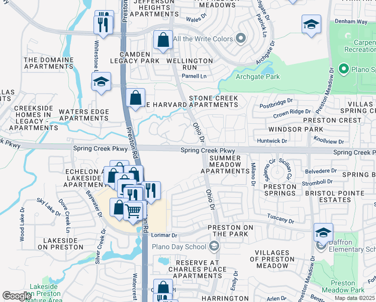 map of restaurants, bars, coffee shops, grocery stores, and more near 6101 Ohio Drive in Plano