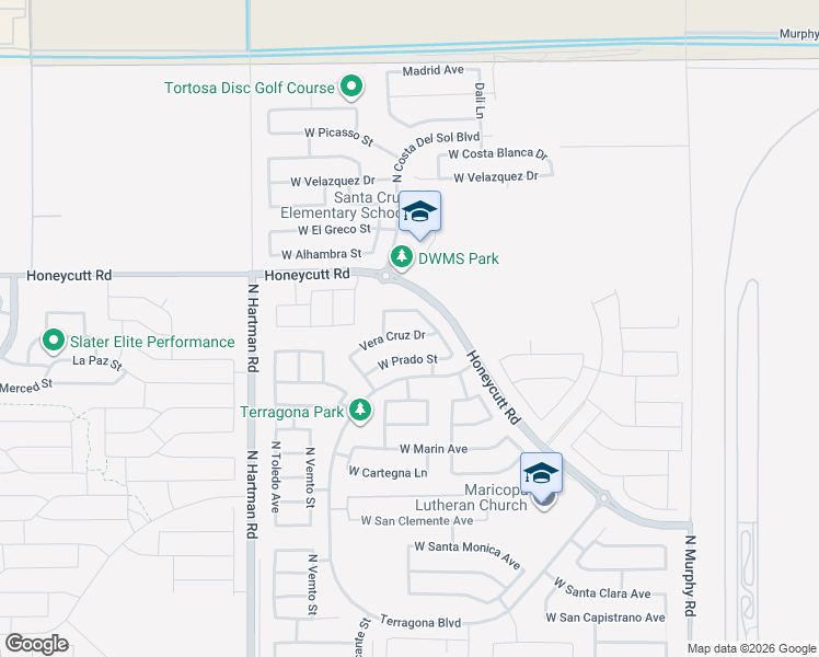 map of restaurants, bars, coffee shops, grocery stores, and more near 36130 West Vera Cruz Drive in Maricopa