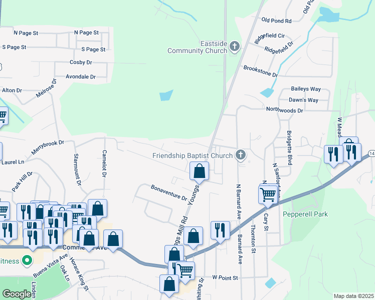 map of restaurants, bars, coffee shops, grocery stores, and more near 121 Lafayette Court in LaGrange
