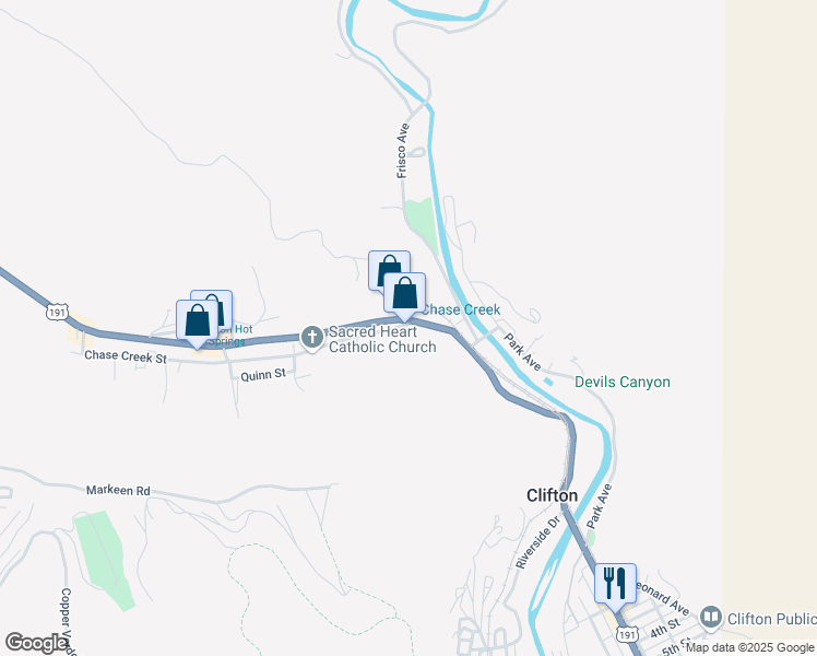 map of restaurants, bars, coffee shops, grocery stores, and more near 310 Coronado Boulevard in Morenci
