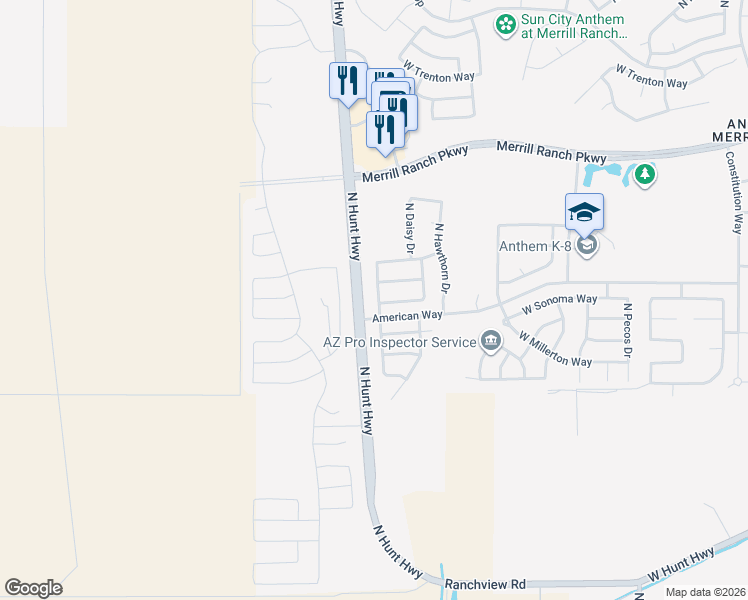 map of restaurants, bars, coffee shops, grocery stores, and more near 8095 West Rushmore Way in Florence