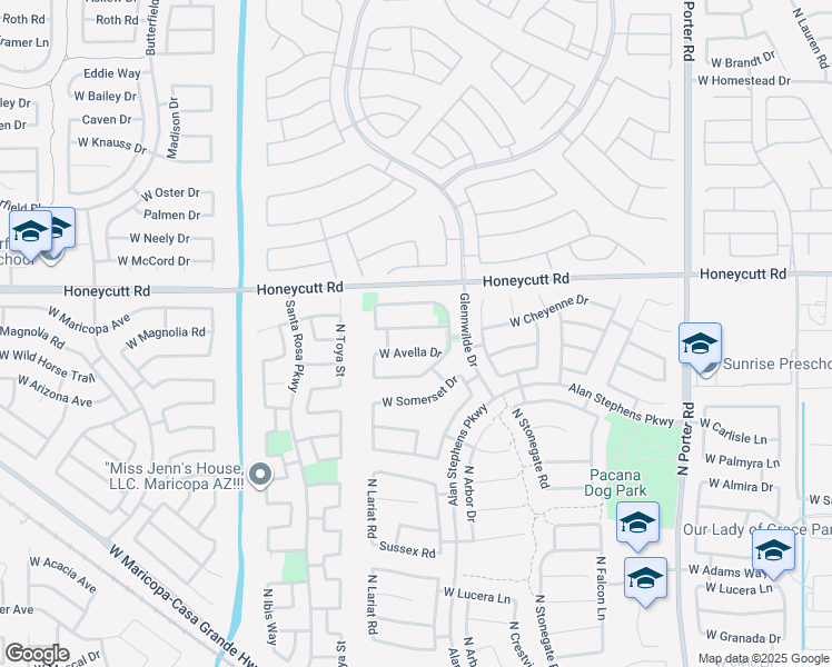 map of restaurants, bars, coffee shops, grocery stores, and more near 42477 West Cheyenne Drive in Maricopa