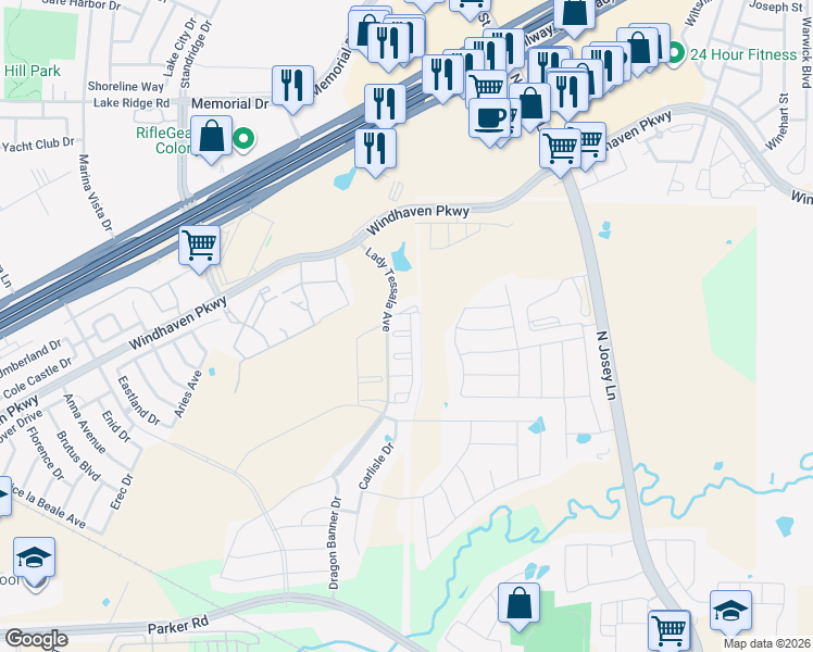 map of restaurants, bars, coffee shops, grocery stores, and more near 205 Somerset Drive in Lewisville