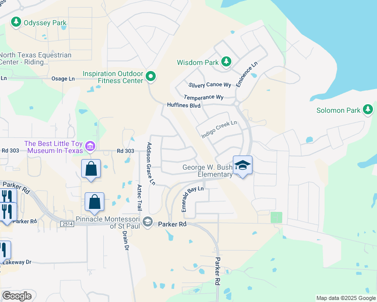 map of restaurants, bars, coffee shops, grocery stores, and more near 1622 Mariners Hope Way in Wylie